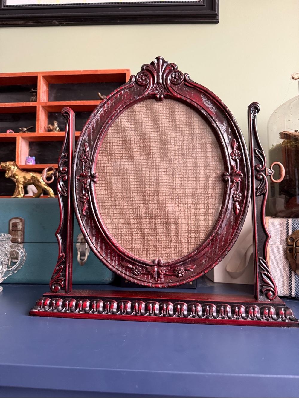 Vintage Red Oval Ornate Standing Picture Frame